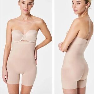 SPANX Seamless Power High Waist Mid Thigh Shorts size M Nude